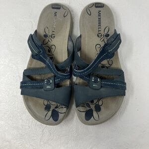 Merrell Move Sandals Shoes Womens 5 Blue Leather Strappy Flip Flop Select Grip